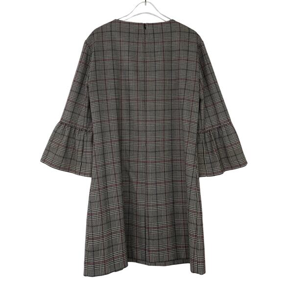 Zara Black & White Glen Check Plaid Long Sleeve Bell Sleeve Dress Medium - Picture 6 of 8